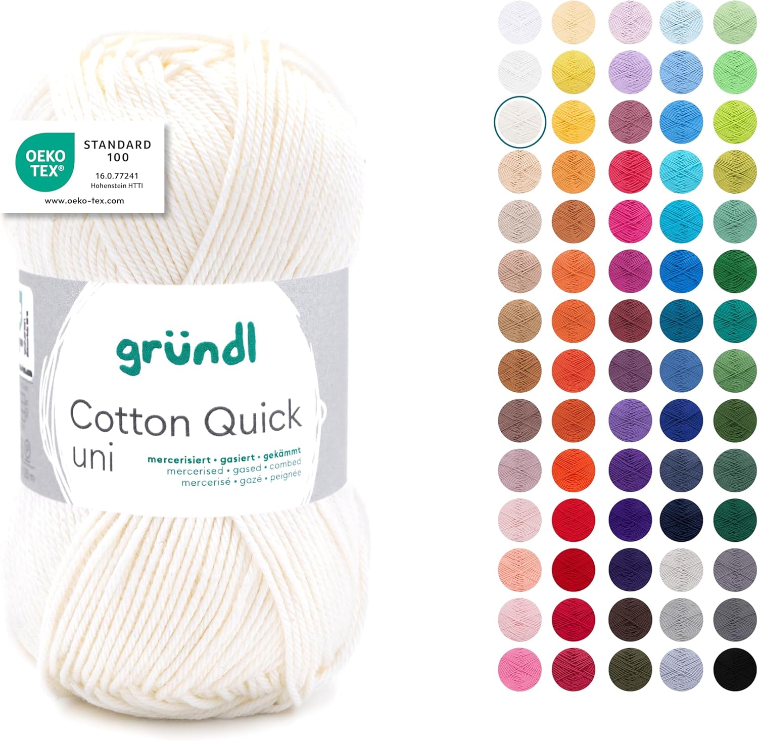 Gründl Laine Cotton Quick uni - laine fine pour crocheter - fil à tricoter – fil à crocheter – brillant et doux pour la peau – 100% coton – 1 pelote 50 g / 125 m – taille d’aiguille 3-4 - écru