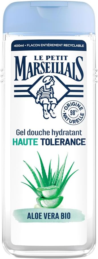 Le Petit Marseillais – Gel Douche Hydratant Haute Tolérance Aloe Vera Bio (flacon de 400 ml) – 98% d'ingrédients d'origine naturelle – Pour tous types de peaux, même sensibles