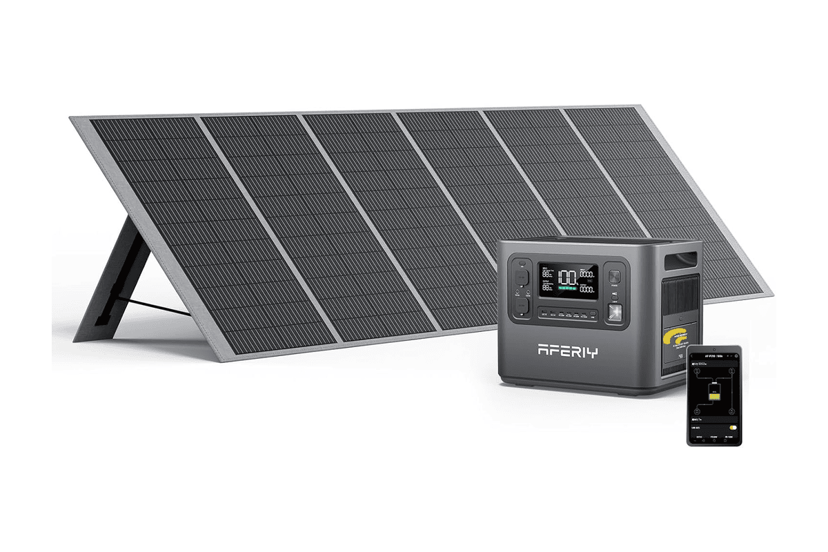 Générateur solaire AFERIY 2400W batterie LiFePO4 2048Wh écran LED + panneau solaire pliable 400W avec app smartphone