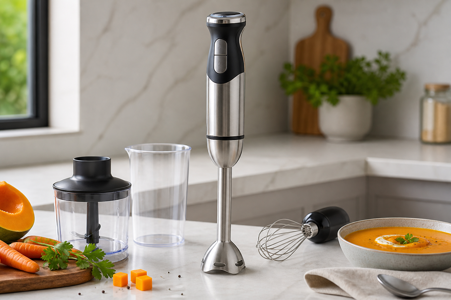 Mixeur plongeant en inox avec accessoires de cuisine