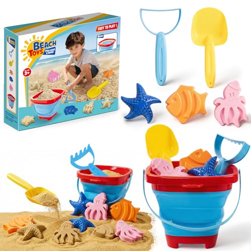 Ensemble de jeux de plage pour enfants avec seau pliable, pelle et moules