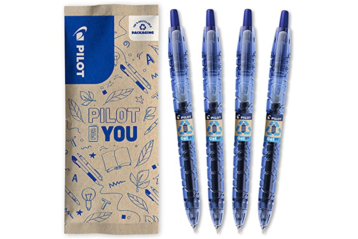 Lot de quatre stylos rollers PILOT B2P Gel bleus