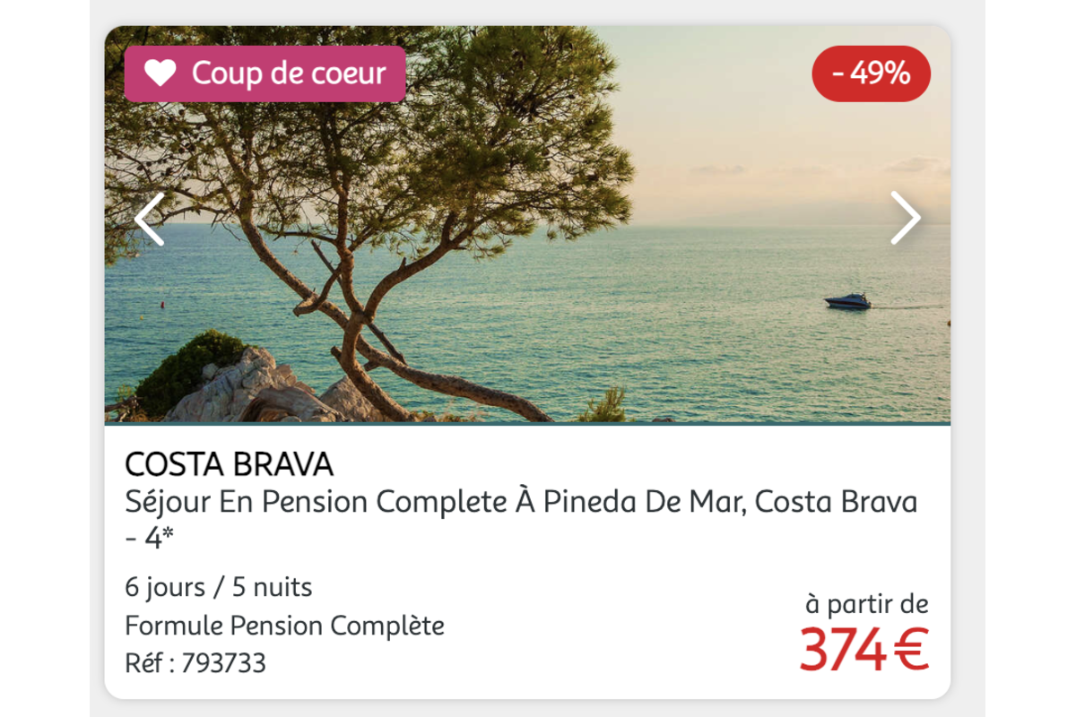 Auchan Voyages Costa Brava sejour pension complete 4 etoiles -49%