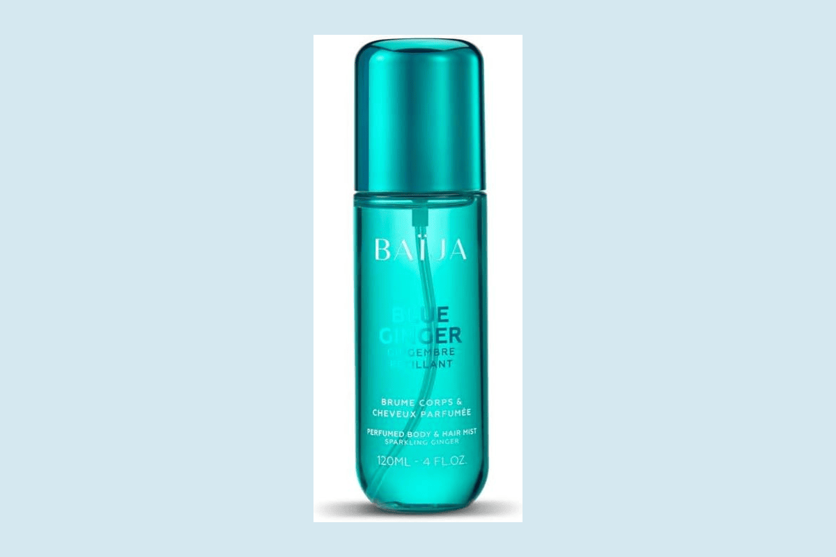 Brume Baïja Blue Ginger corps et cheveux 120 ml aquatique gingembre flacon bleu lagon transparent