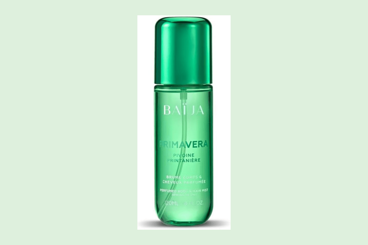 Brume Baïja Primavera corps et cheveux 120 ml vert transparent capot vert brillant printemps