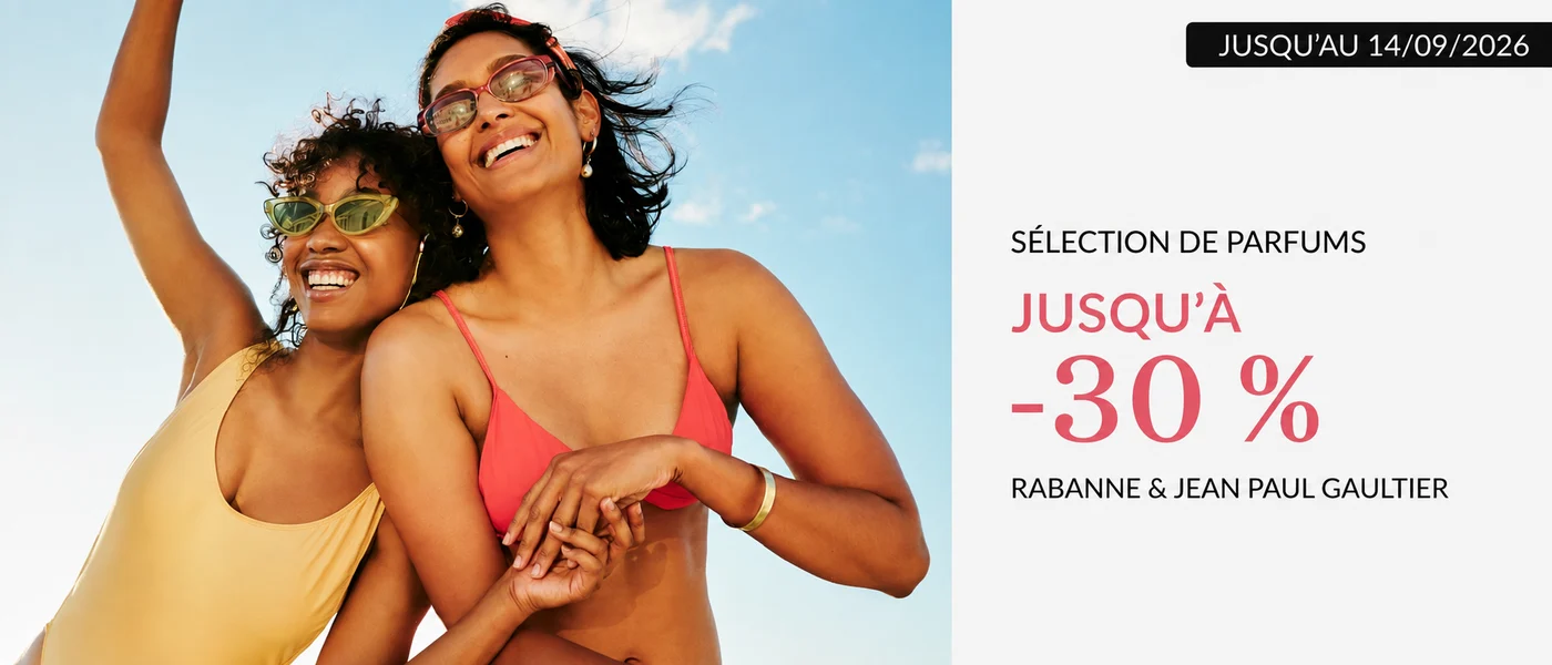 Jusqu'à -30 % sur une sélection de parfums Rabanne et Jean Paul Gaultier jusqu'au 14 septembre 2026
