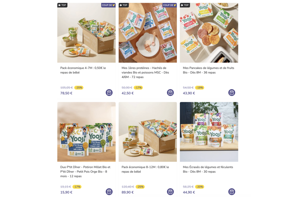 Yooji repas bio bébé packs économiques sur Bebeboutik
