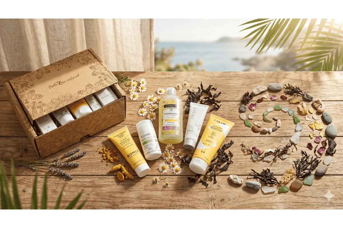 Belle au Naturel Box Bio Rituel Détente été 2026 cinq soins français Royer Bomoï Cultiv Coslys Acorelle ambiance plage méditerranée