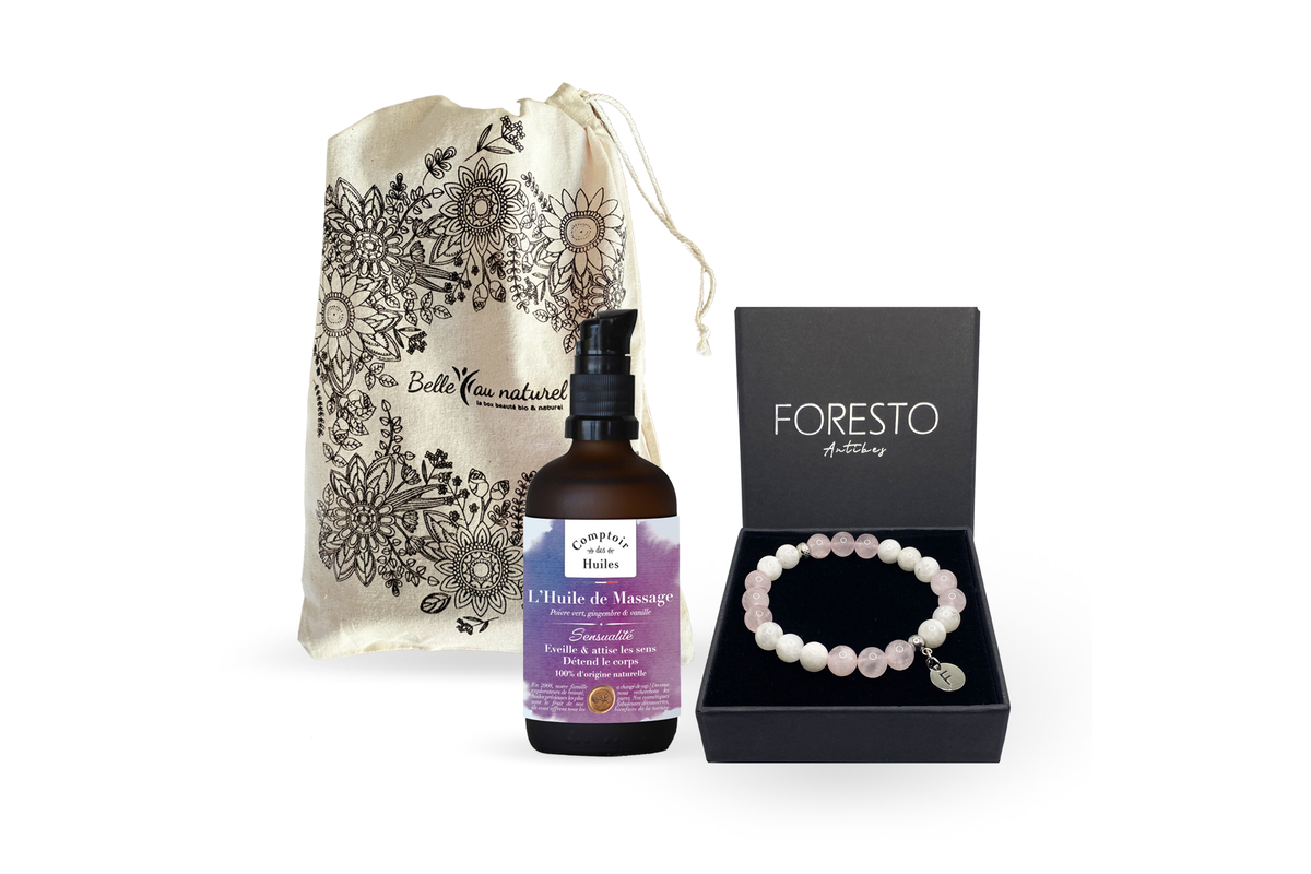 Coffret Belle au Naturel avec huile de massage et bracelet Foresto