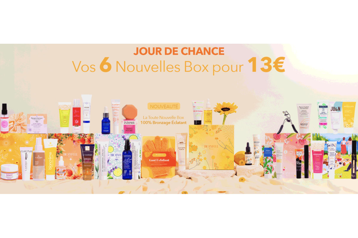 Biotyfull Box 6 nouvelles box pour 13 euros 36 produits 695 euros Bronzage Éclatant Fête des Mères