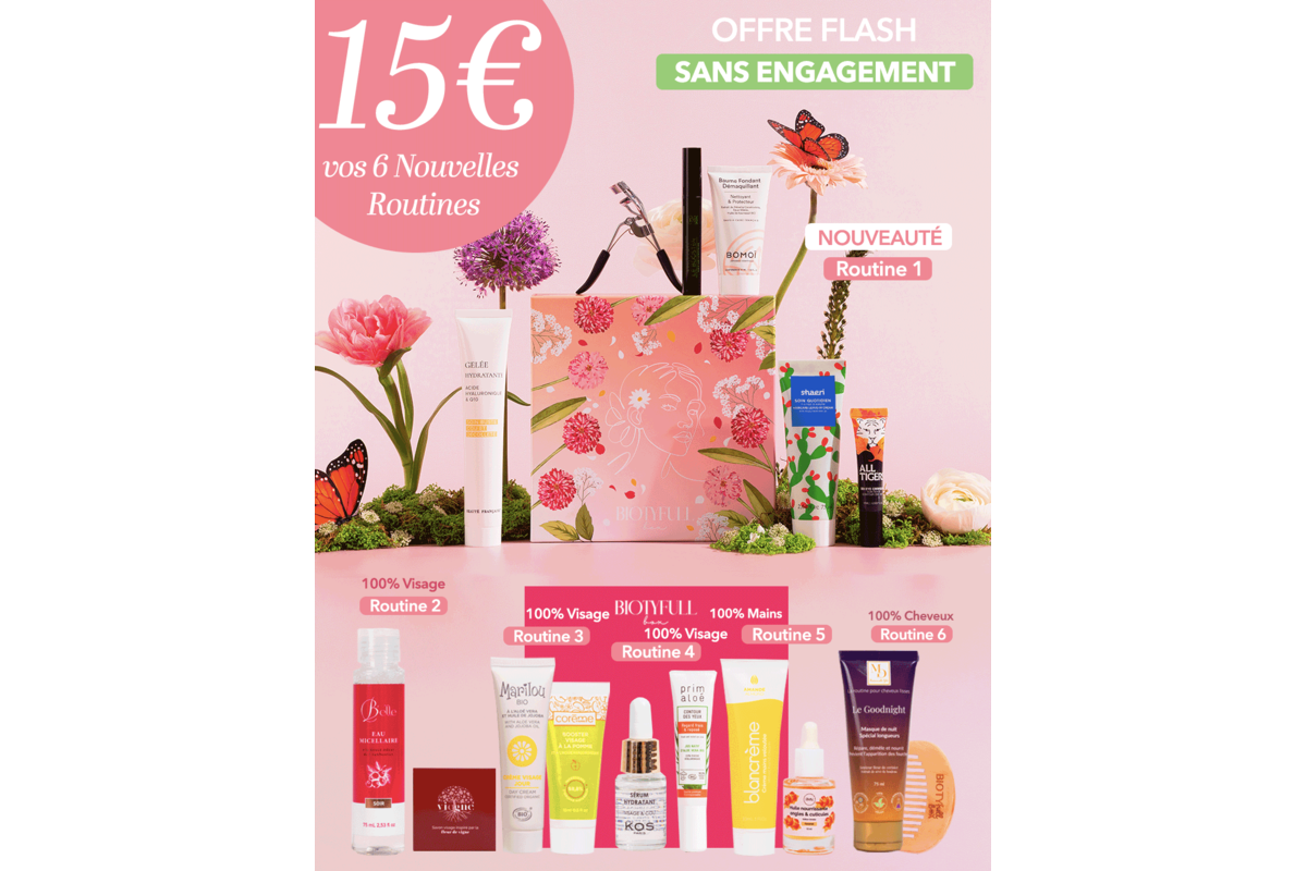 Biotyfull Box Eclosion Radieuse 6 routines 16 produits beaute pour 15 euros