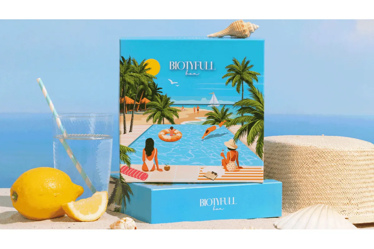 Biotyfull Box juin 2026 Été au Bord de l'Eau 7 produits routine ete 133 euros valeur cocotier palmiers piscine