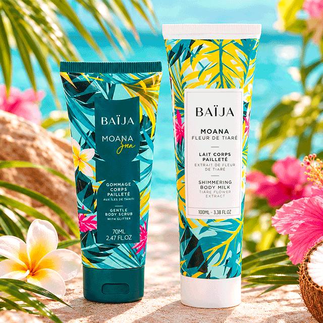 Gommage et lait corps pailletés Baïja Moana inclus dans l'offre BIOTYFULL Box