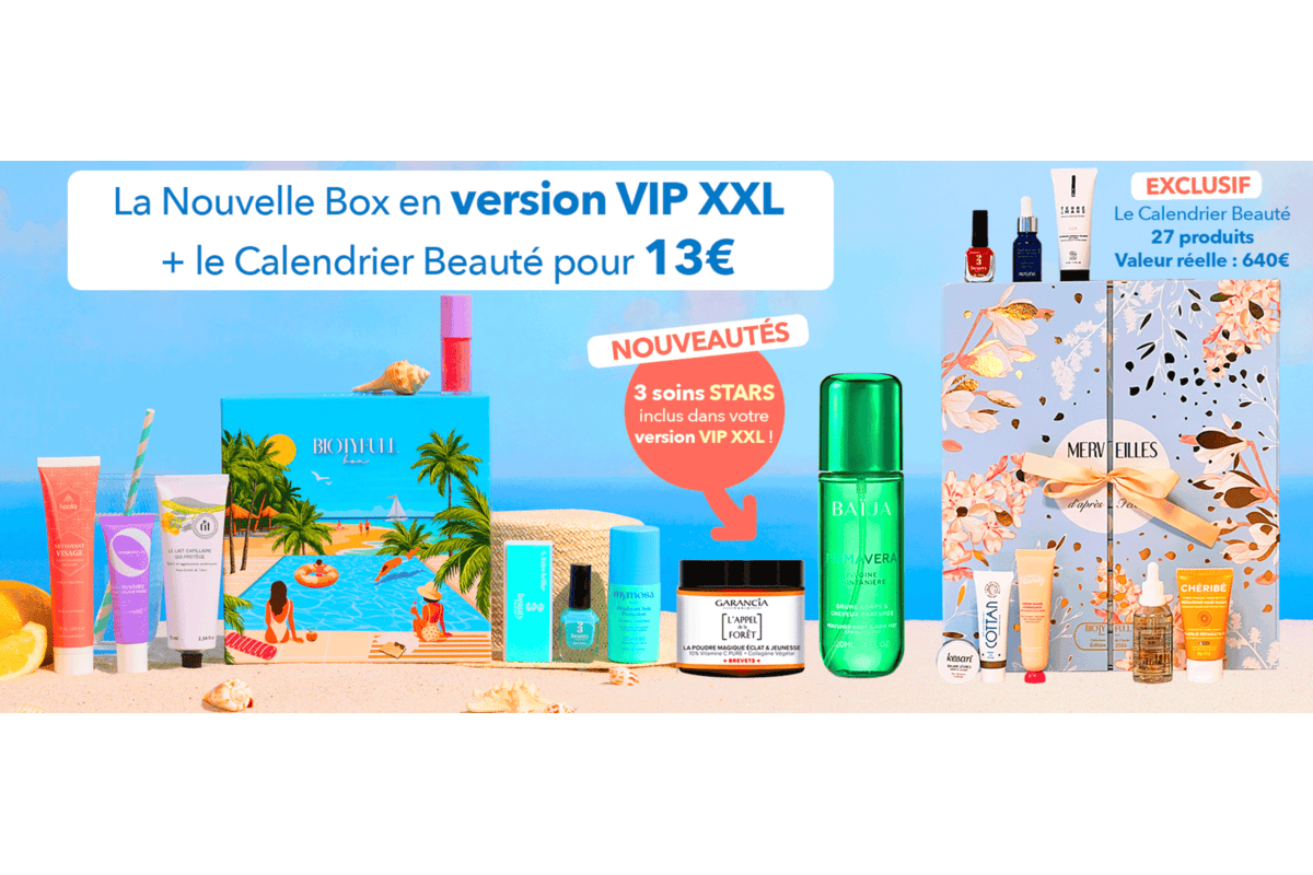 Biotyfull Méga Promo Box VIP XXL + Calendrier Beauté 36 produits 821 € pour 13 € GARANCIA BAÏJA MYMOSA