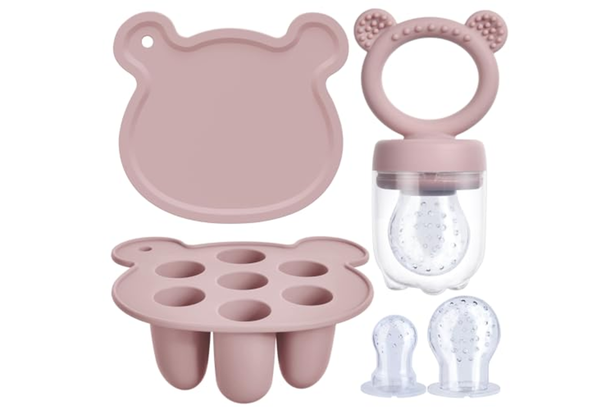 Aolso tetine grignoteuse bebe ours rose silicone fruits 3 tailles boite conservation popsicle
