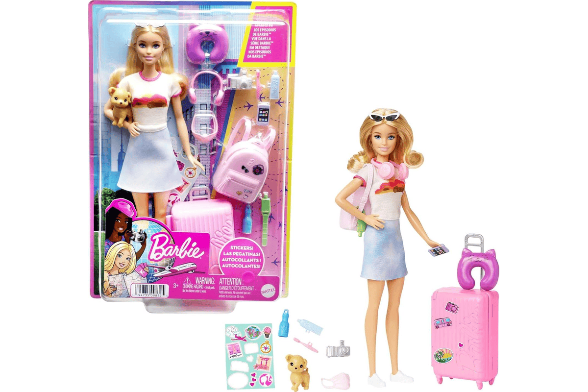 Barbie Coffret Voyage Malibu poupée chiot valise rose à 17,10 € sur Amazon