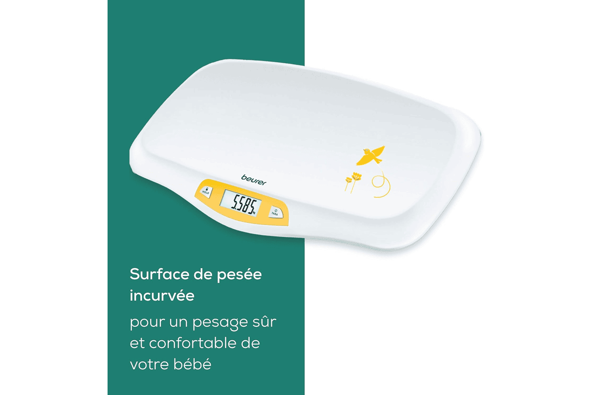 Beurer BY 80 pèse-bébé blanc avec surface incurvée incurvée et écran LCD pour pesée précise nouveau-né à 20 kg