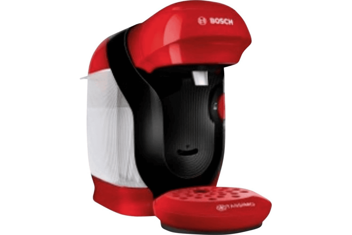 Cafetière à dosettes Bosch Tassimo Style TAS113E rouge et noire avec réservoir d'eau transparent et bec amovible