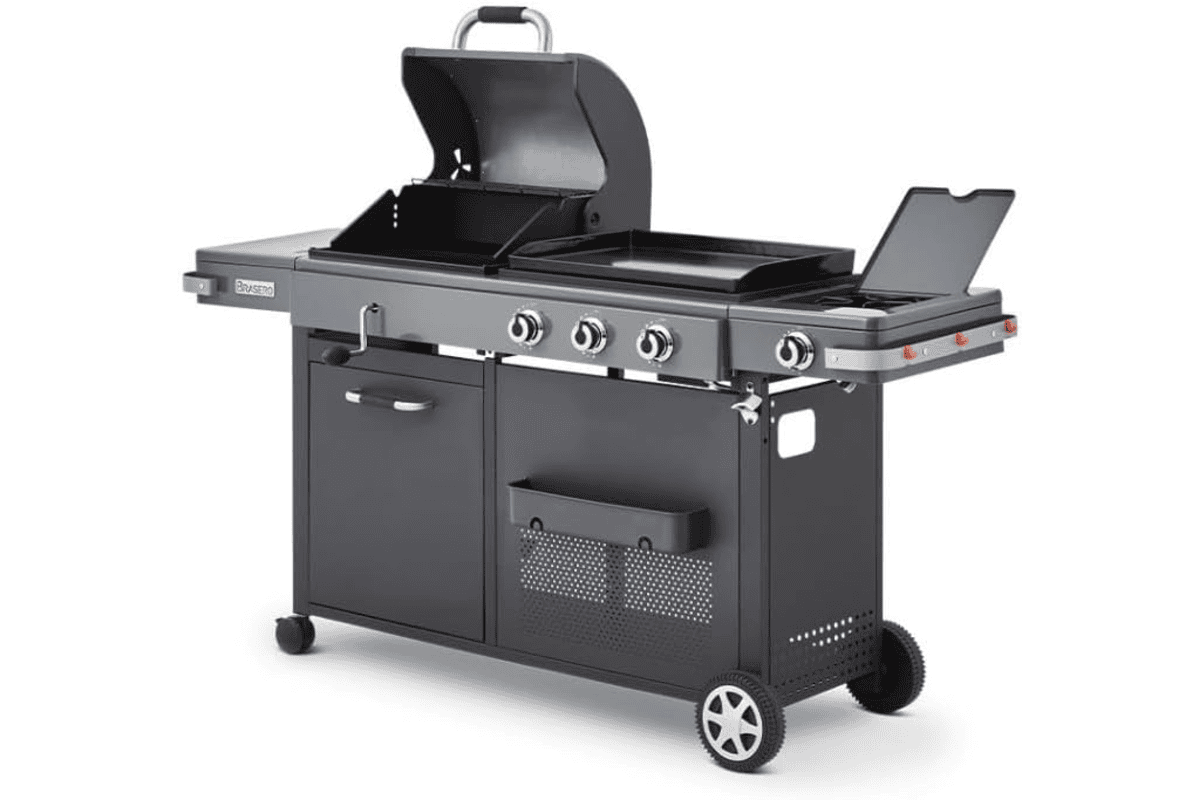 BRASERO BY FAVEX Bi-Energy Gun Metal plancha gaz barbecue charbon brûleur latéral 12,95 kW plaque fonte émaillée 60x42 cm grille fonte 14 convives certifié LONGTIME 849 € Amazon