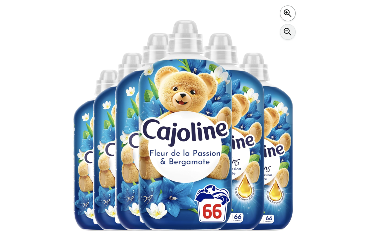 Cajoline adoucissant Fleur de la Passion Bergamote lot 6 396 lavages 1,39L Amazon -34 pourcent mai 2026