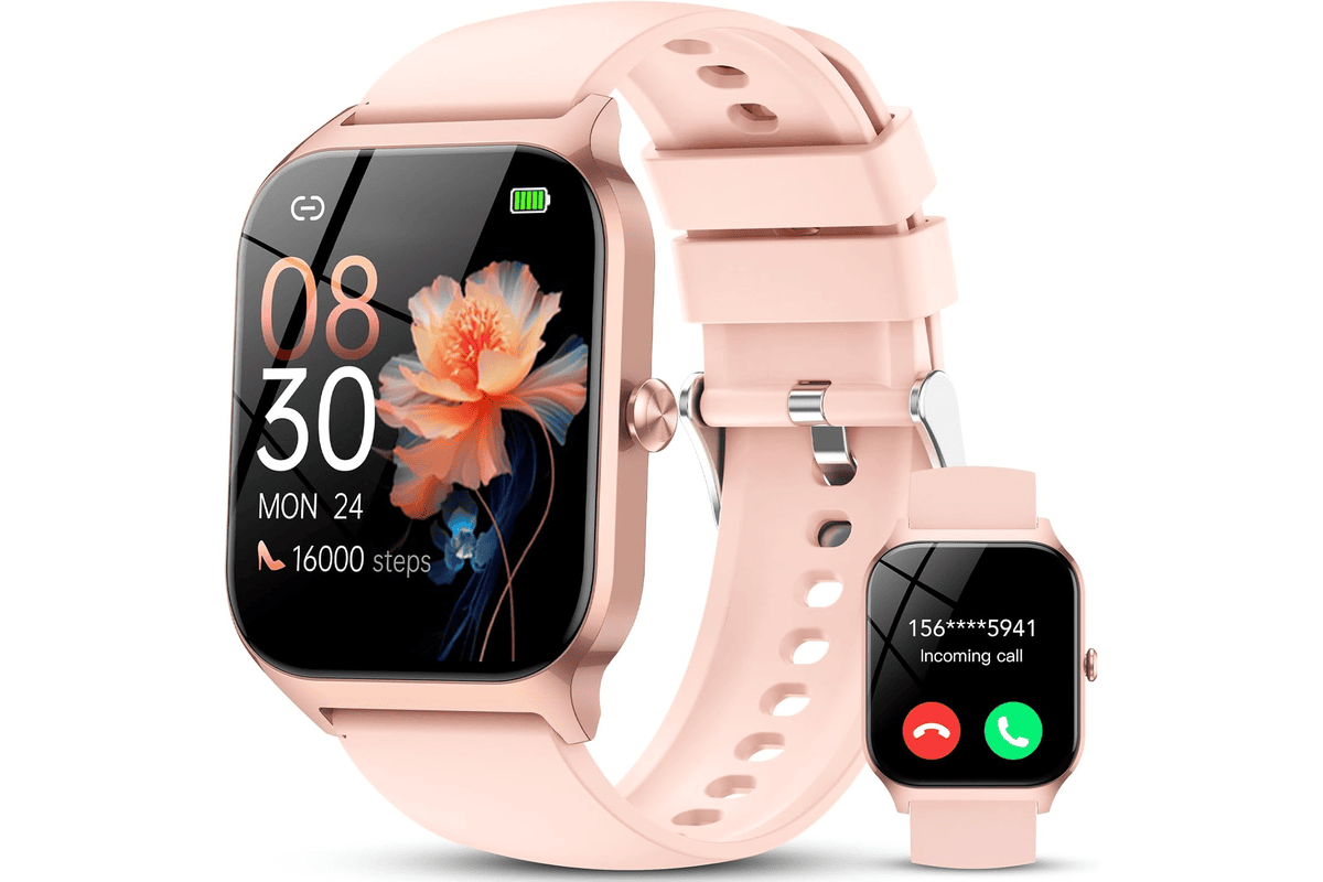 CASCHO montre connectée femme rose 1,85 pouce HD smartwatch IP68 30 jours autonomie