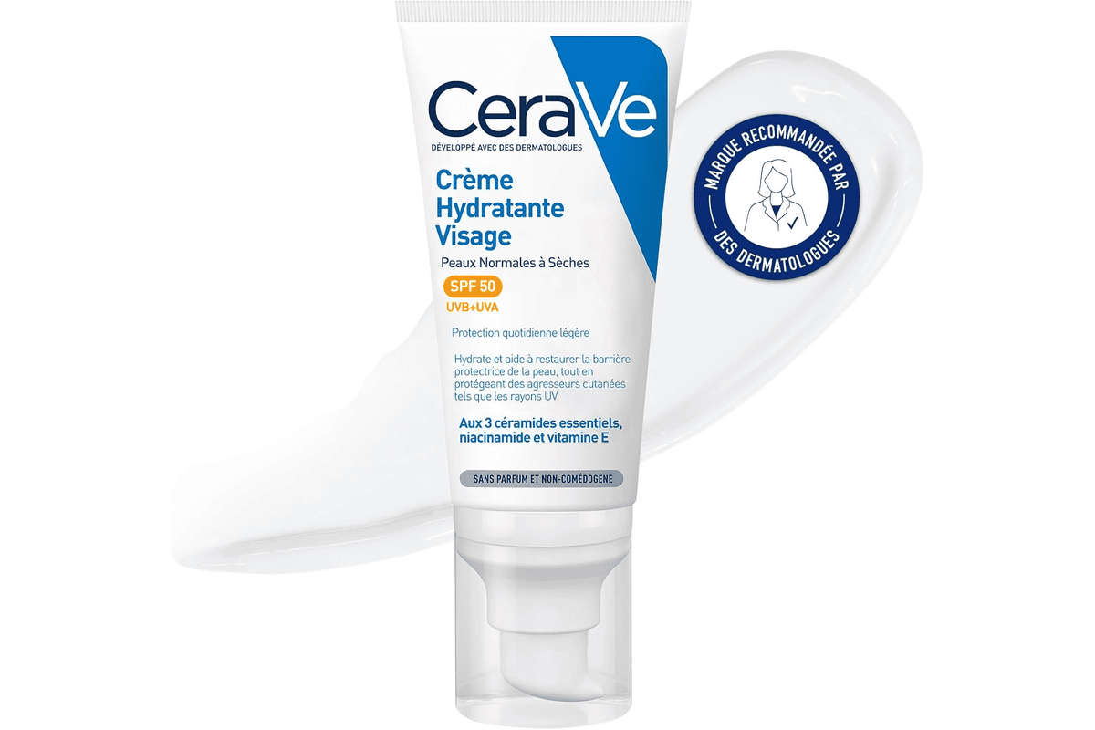 CeraVe Crème Hydratante Visage SPF50 crème solaire visage anti-âge 12,89 € bon plan Amazon
