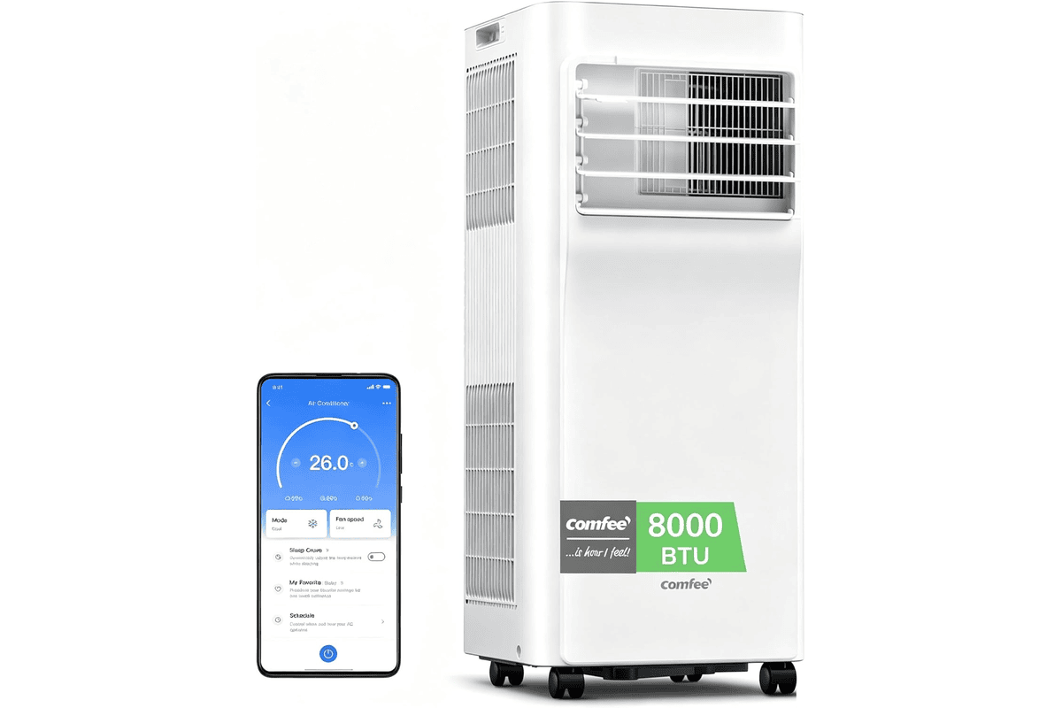 COMFEE climatiseur mobile 8000 BTU 3-en-1 blanc refroidissement ventilation déshumidification canicule grande pièce kit fenêtre bon plan Amazon