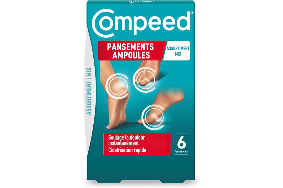 Compeed 6 Pansements Ampoules Hydrocolloïdes Assortiment 3 formats moyen petit et orteils pour protection contre les ampoules