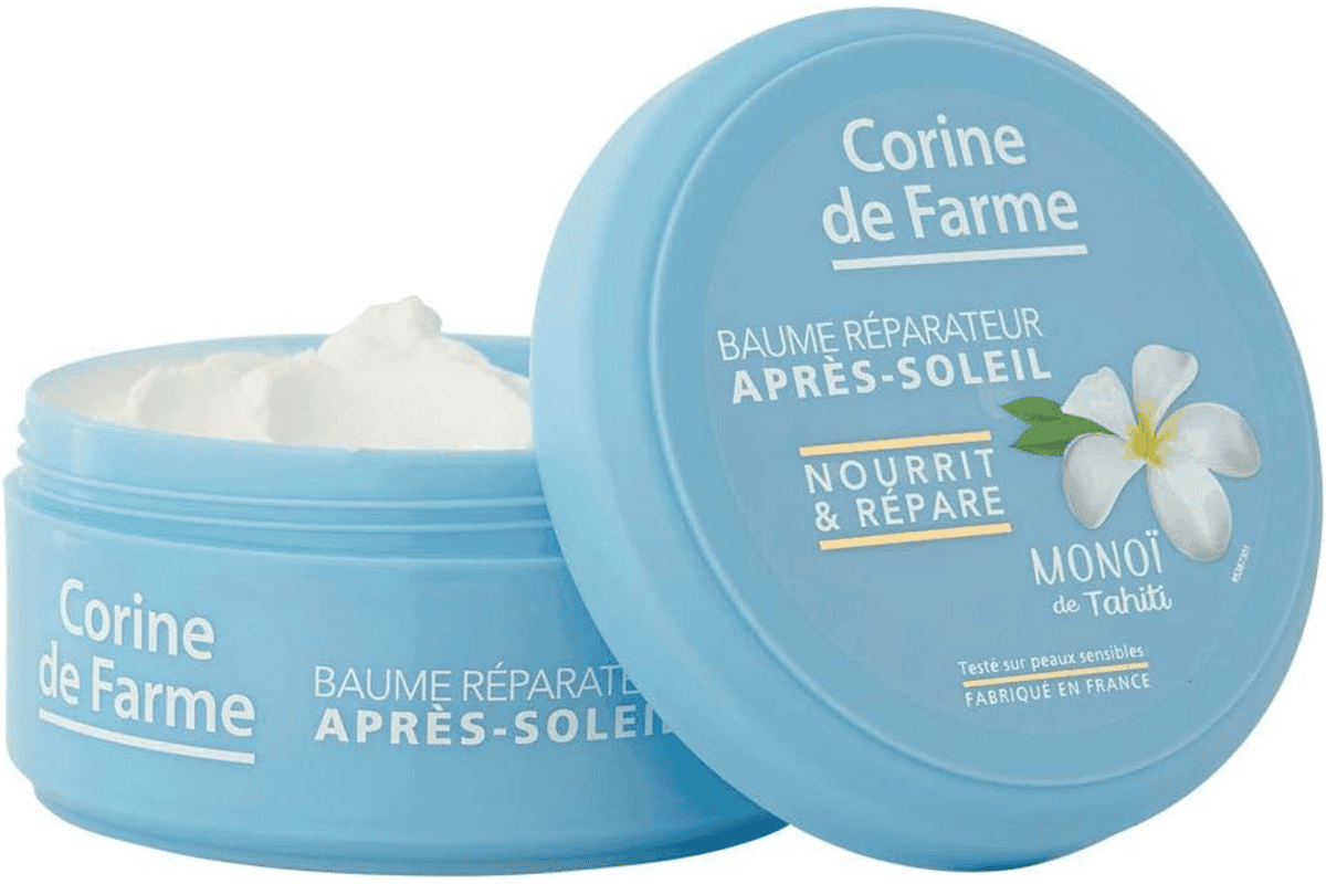 Corine de Farme baume réparateur après-soleil clean beauty monoï Tahiti beurre mangue antioxydant 150 ml à 4,90 € Amazon