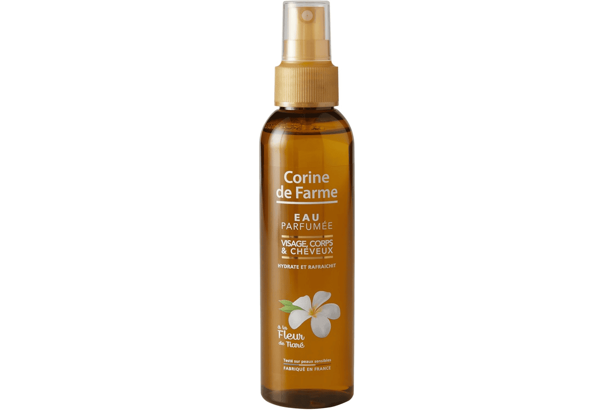 Corine de Farme eau parfumée Tiaré Monoï 150 ml brume visage corps cheveux hydrate rafraîchit sans alcool