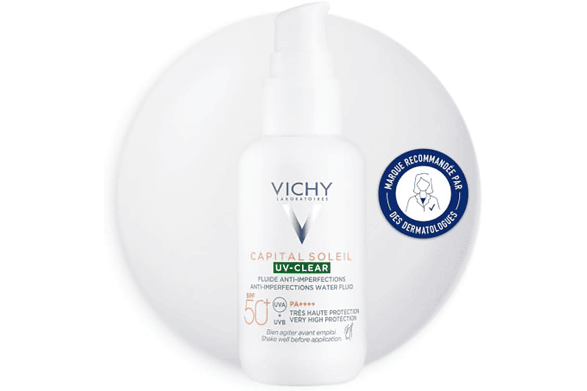 Vichy Capital Soleil UV Clear Fluide Anti-Imperfections SPF50+ Acide Salicylique + Niacinamide 40ml bon plan Amazon avec coupon 14,62€
