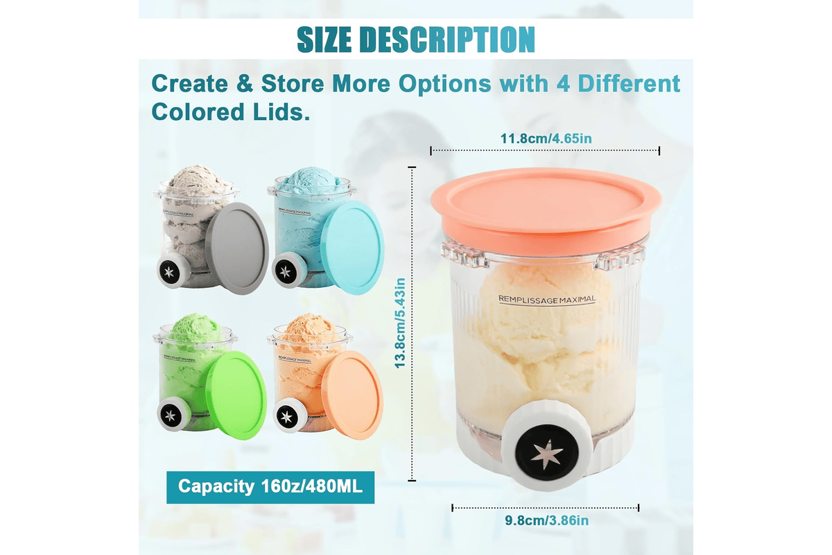 Lot de 4 pots de rechange pour Ninja Creami Swirl NC701EU 480 ml sans BPA compatibles lave-vaisselle
