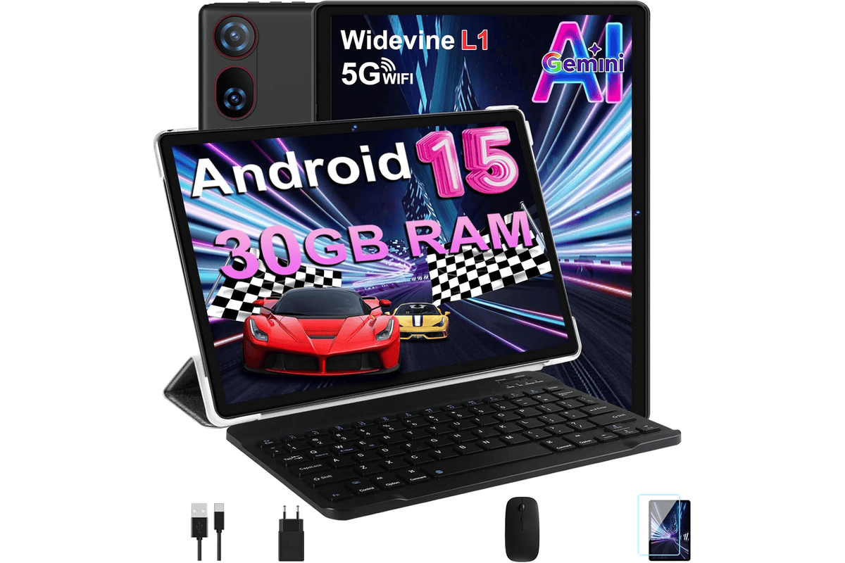 DMOAO tablette 10 pouces Android 15 30 Go RAM 2 To ROM Widevine L1 5G Wi-Fi clavier souris GPS 8 cœurs Gemini AI à 99,99 € Amazon