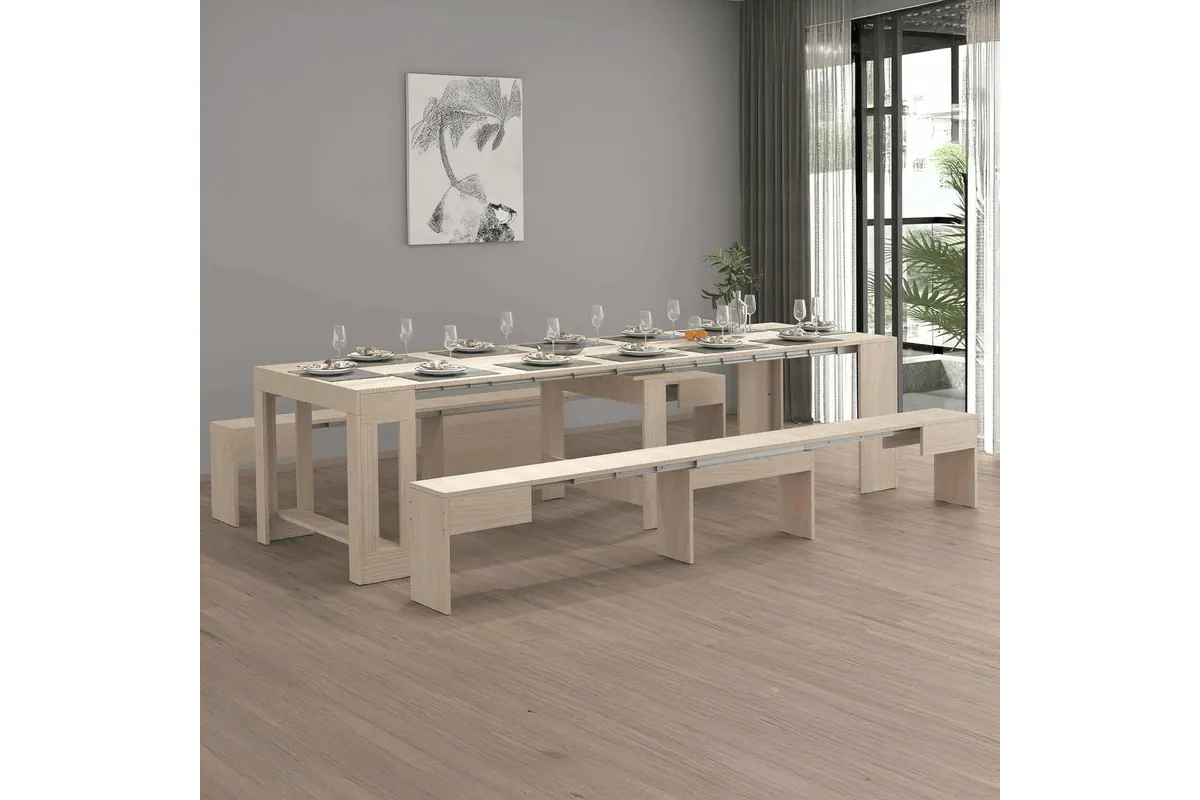 Ensemble Dmora Eric avec table console et deux bancs extensibles coloris orme