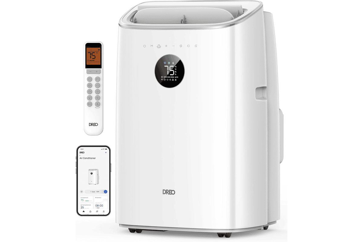 DREO climatiseur mobile 7500 BTU 3-en-1 refroidissement ventilation déshumidification AC318S blanc gris contrôle app voix kit fenêtre canicule été 2026