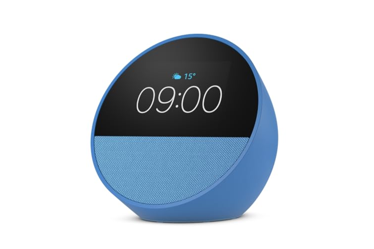 Amazon Echo Spot reveil connecte bleu Alexa ecran rond son qualite