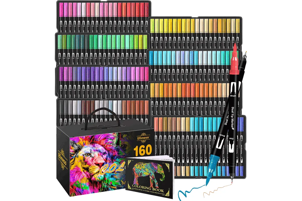 Efimeso 160 feutres coloriage adulte double pointe marqueur pinceau aquarelle fineliner dessin croquis livre de coloriage palette couleurs vives Amazon