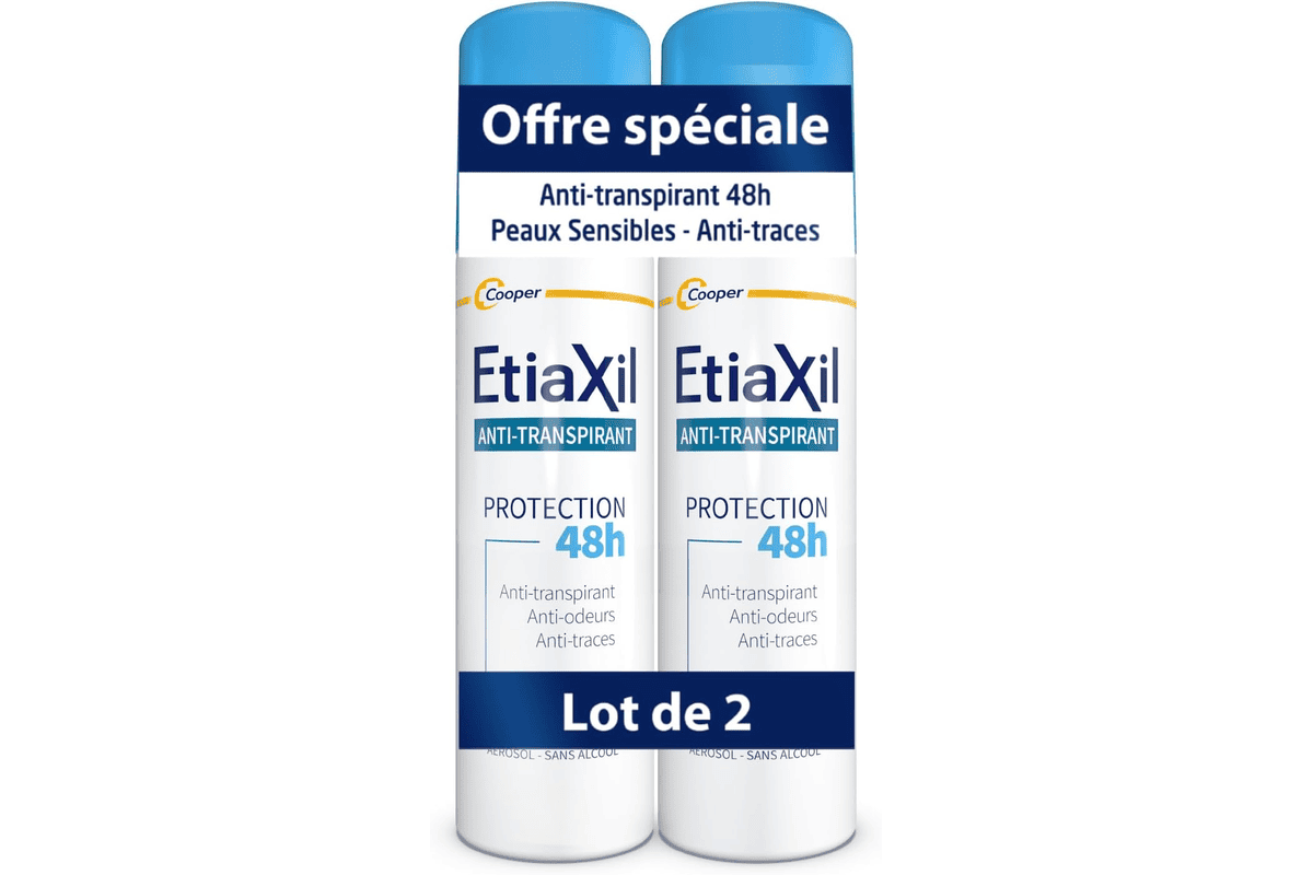 Etiaxil déodorant anti-transpirant aisselles 150 ml lot de 2 protection 48h aérosol fabriqué France