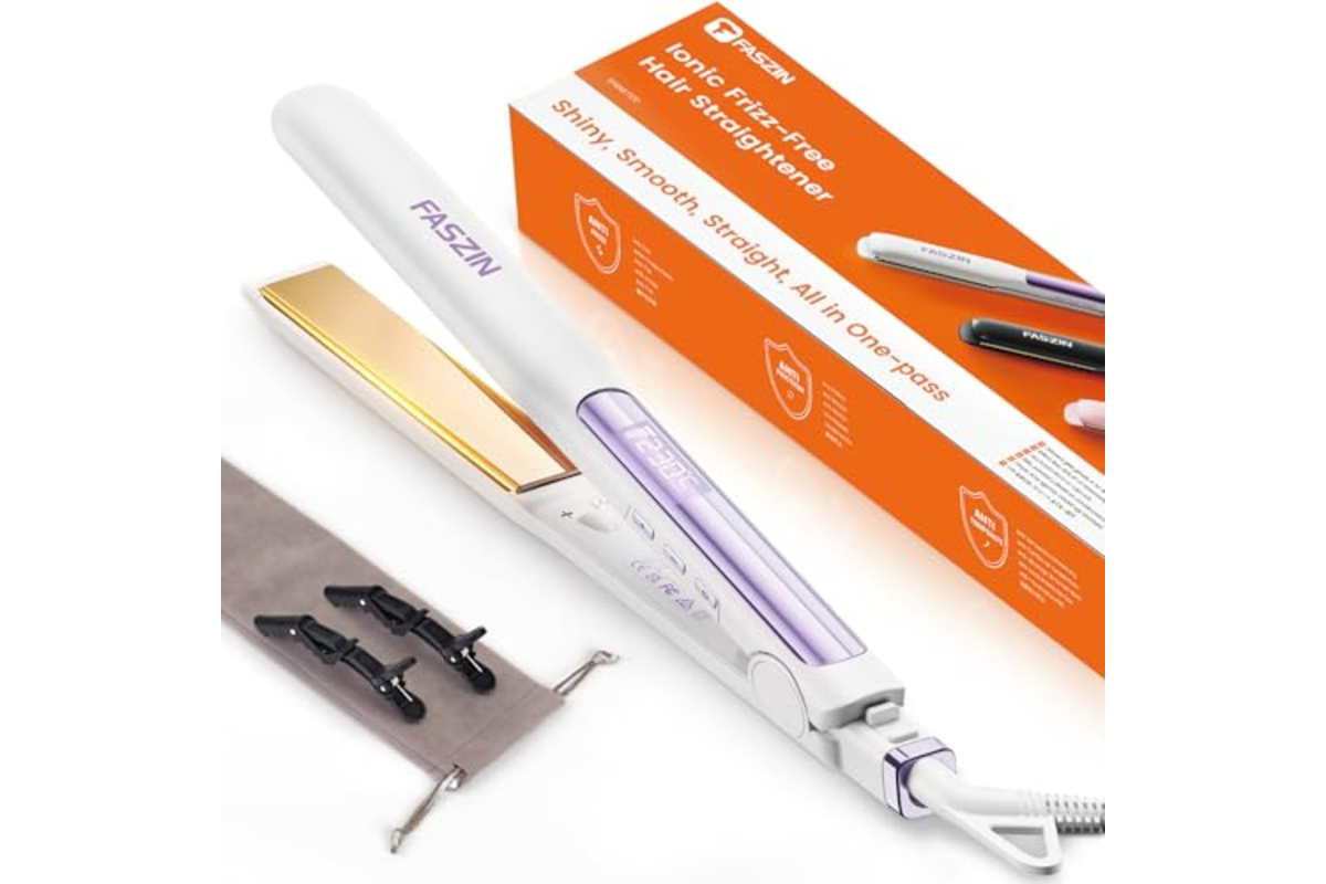 Lisseur cheveux Faszin plaques titane ivoire 2 en 1 ions negatifs ecran LCD