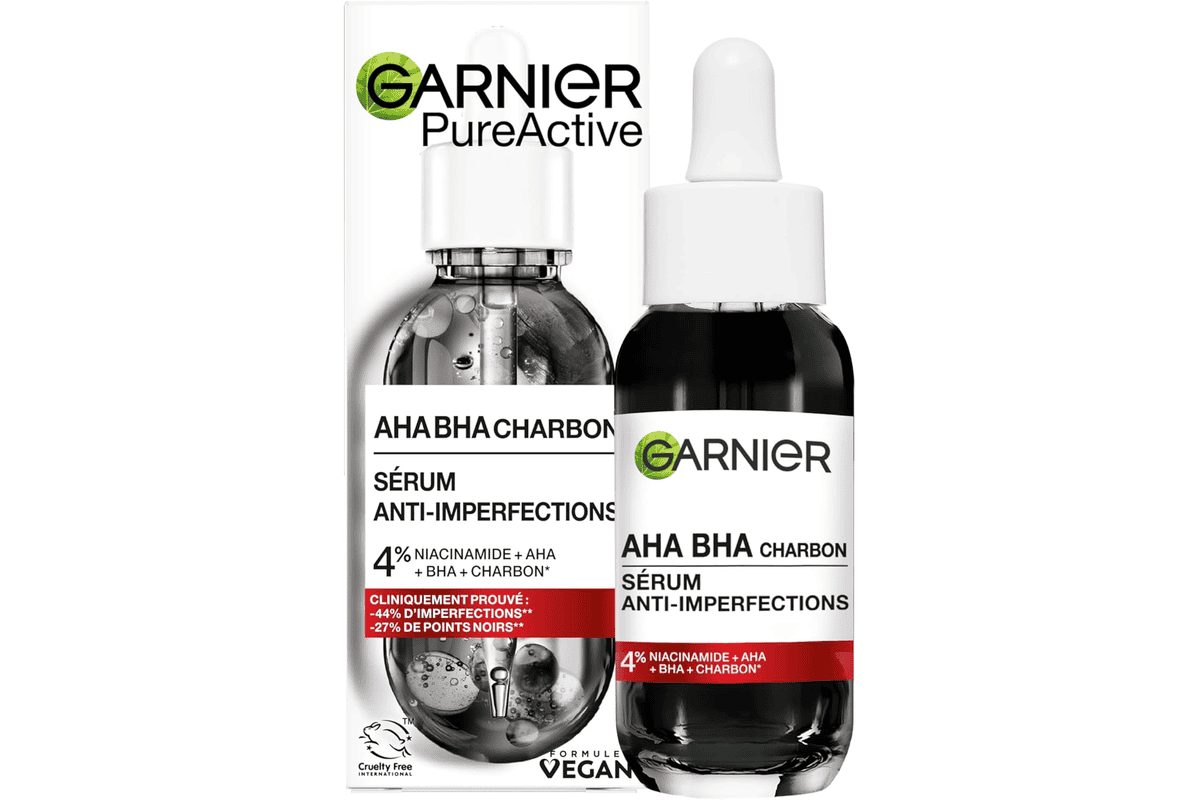 Garnier Pure Active sérum anti-points noirs charbon niacinamide acide salicylique Amazon