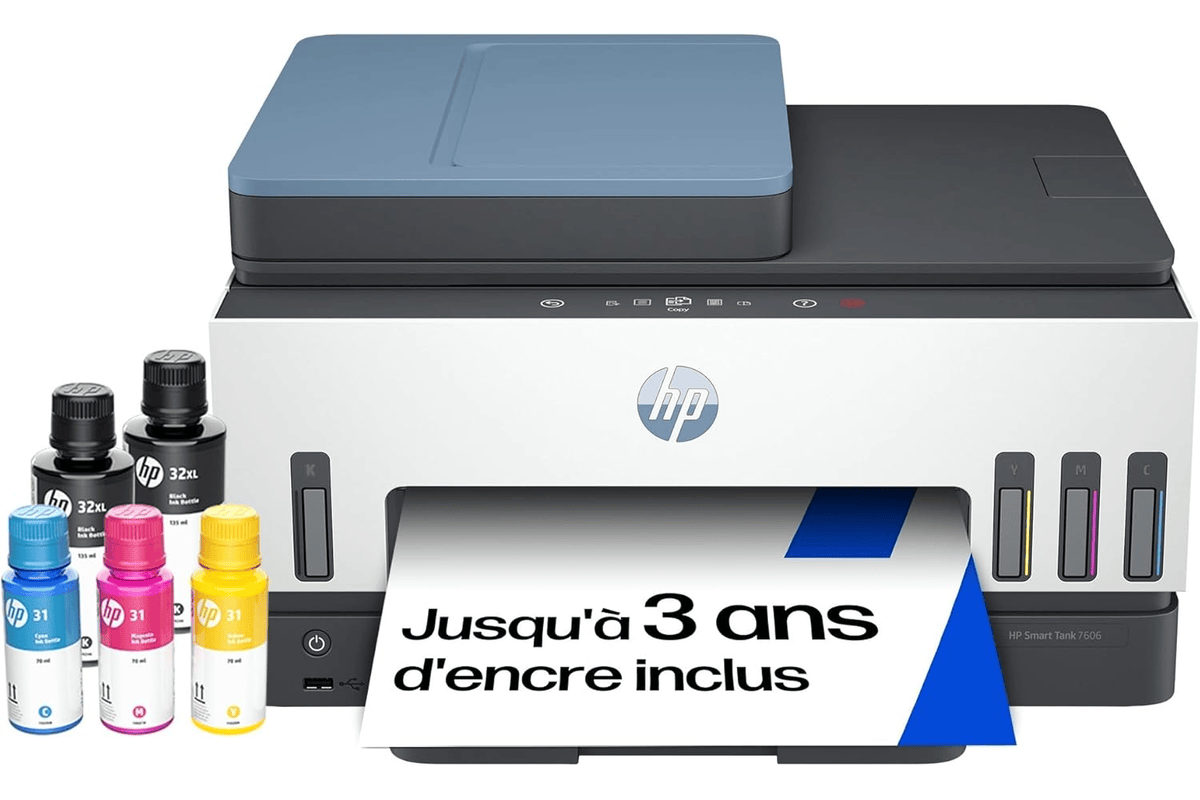 HP Smart Tank 7606 imprimante multifonction A4 couleur avec réservoir d'encre Amazon 299,99 euros juillet 2026 bon plan