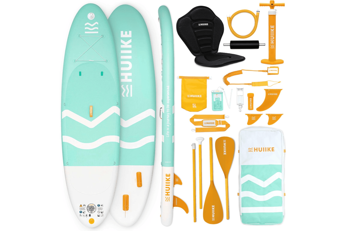 Bon plan Amazon HUIIKE paddle gonflable adulte stand up paddle 305x84x15 cm pagaie ailerons pompe jusqu'à 130 kg 239 euros mai 2026