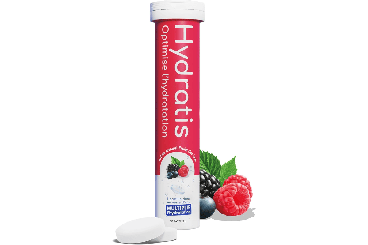 Tube de pastilles effervescentes HYDRATIS fruits des bois pour hydratation optimale