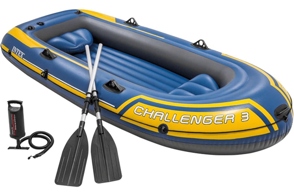Intex Set Bateau Challenger 3 places gonflable jaune et bleu 68370NP avec rames et gonfleur lac rivière calme été 2026 bon plan Amazon