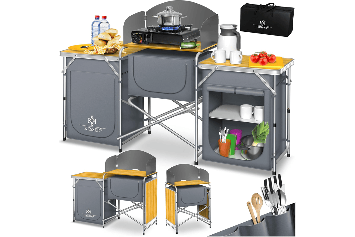 Armoire de camping KESSER structure aluminium avec sac de transport, cuisine outdoor pliable