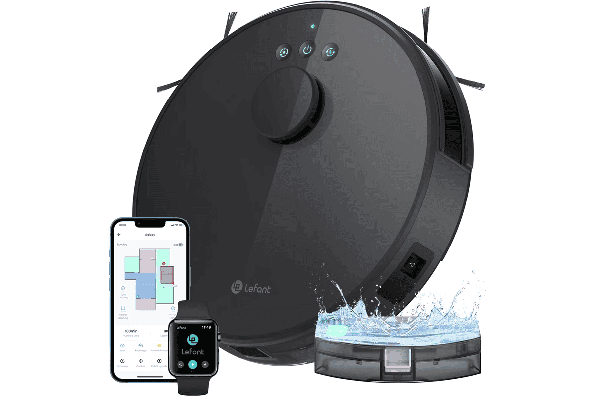 Lefant Robot Aspirateur Laveur 4000Pa navigation LiDAR cartographie multi-etages zones virtuelles Amazon