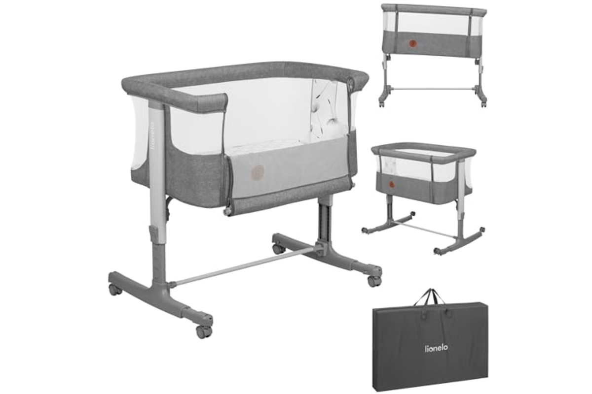 Lionelo Aurora lit bebe cododo 3 en 1 berceau gris reglable 4 roulettes frein matelas ergonomique