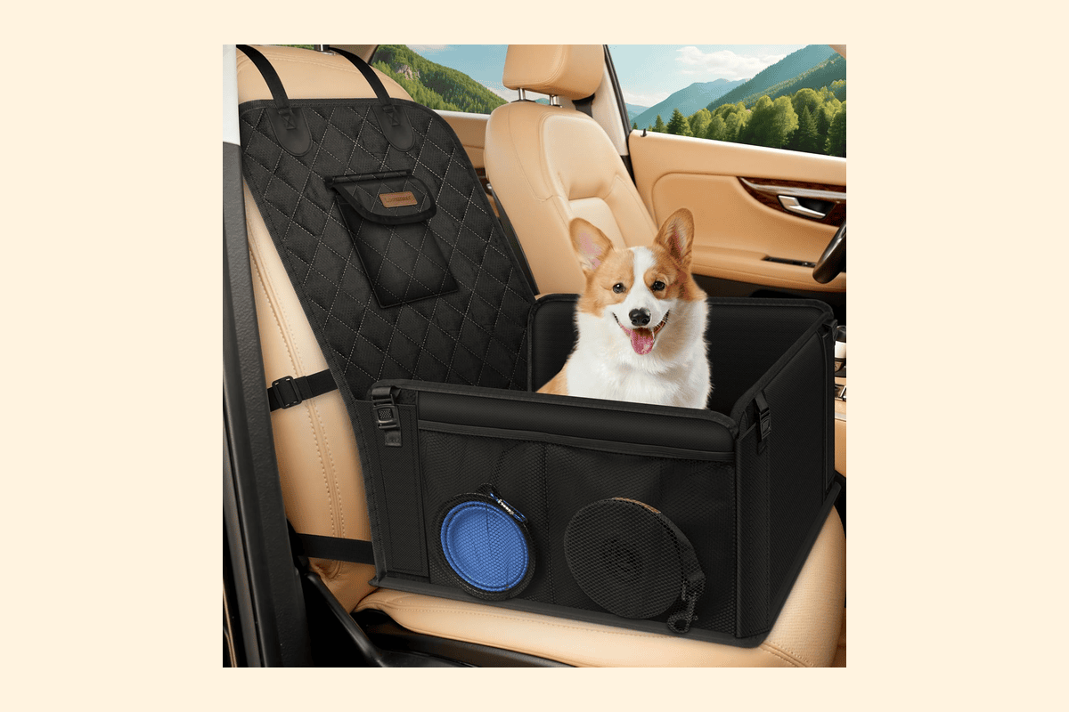Looxmeer siège auto chien sécurisé imperméable anti-griffes filet de rangement ceinture ajustable installation facile siège passager petit moyen chien noir 24,69 euros Amazon