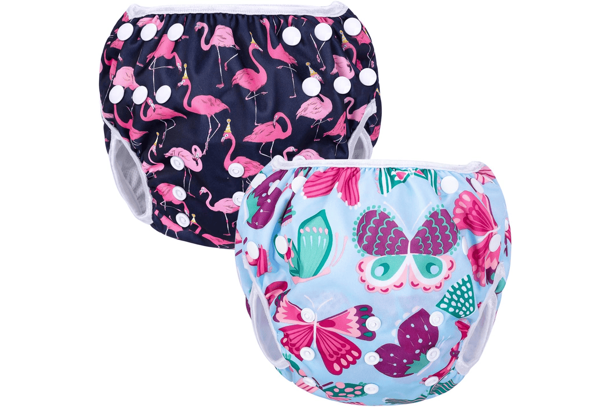 Luxja couches de bain bébé lavables réutilisables ajustables motifs flamingo papillon