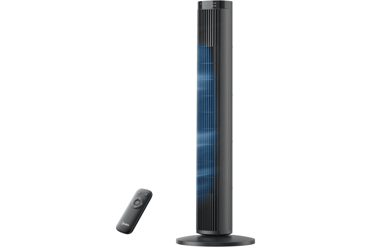 Bon plan Amazon Midea ventilateur colonne tour noir 97cm silencieux 45W contrôle électronique compact 32x32cm 62,99€ au lieu de 69,99€ canicule été 2026